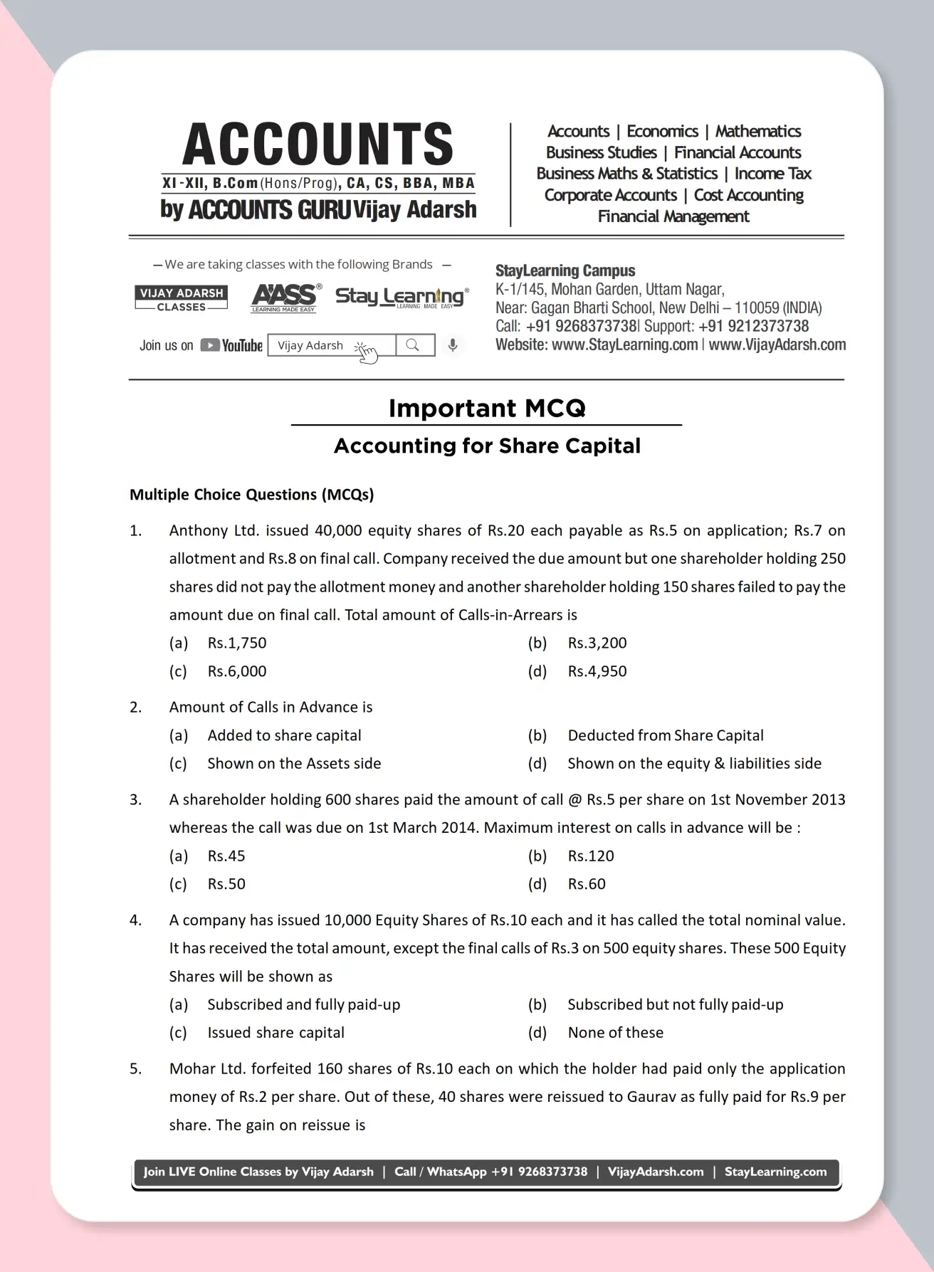 12th Accounts Marks Gainer by Vijay Adarsh Book - 13_C